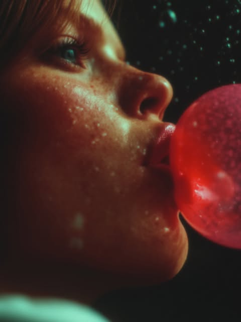 AP3 portrait study — bubblegum close-up.